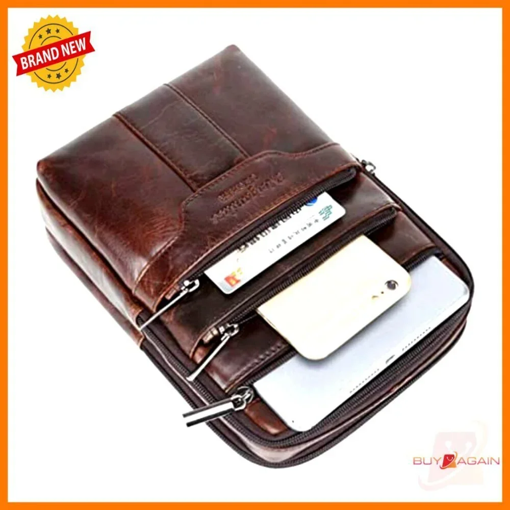 Small Genuine Leather Messenger Bag for Men Women Travel Business